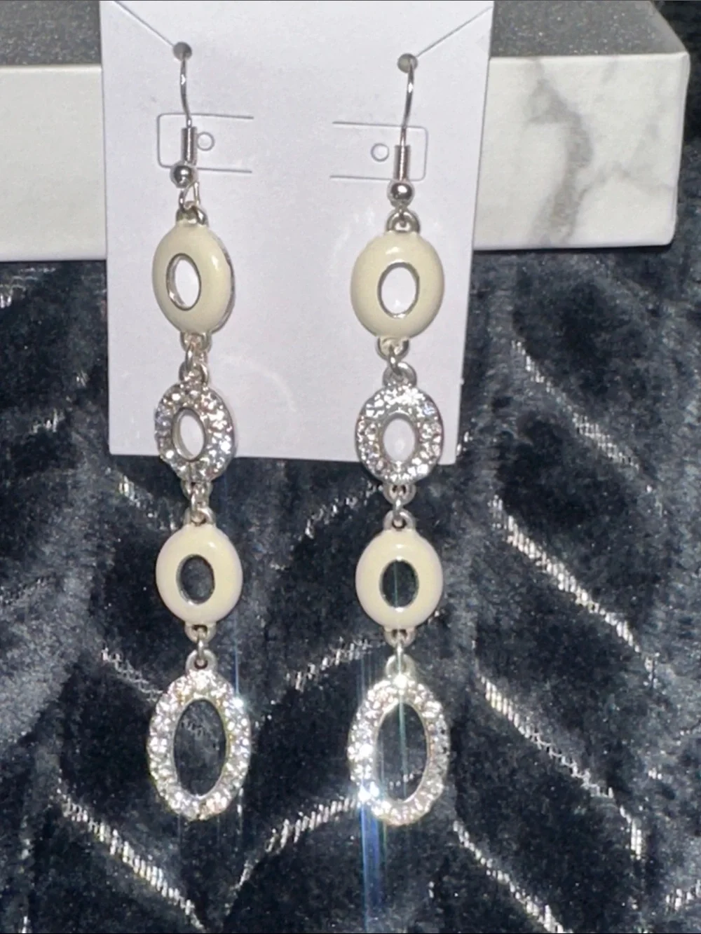 Handmade Cream and Silver Dangle Earrings - Elegant Oval Drop Earrings